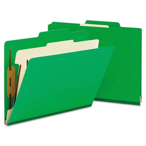 Top tab classification folder, one divider, four-section, green, 10/box for sale