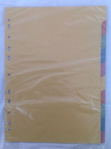 10 Part Subject Filing File Dividers A4 Multi Punched Coloured, NEW