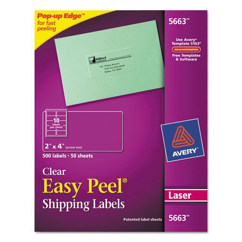 Easy Peel Laser Mailing Labels, 2 x 4, Clear, 500/Box