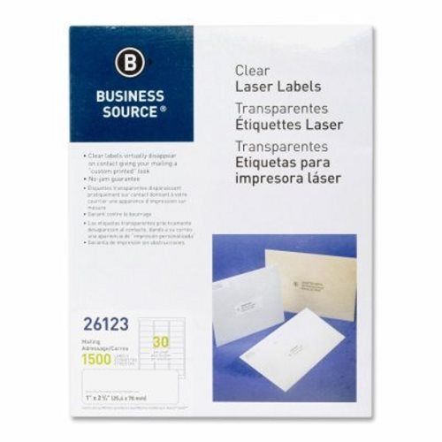 Business Source Mailing Labels, Laser, 1&#034;x2-3/4&#034;, 1500/PK, Clear (BSN26123)