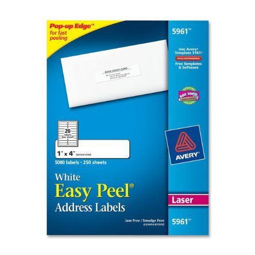 Avery easy peel 1 x 4 inch white mailing labels 5000 count (5961) for sale