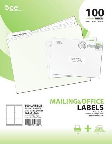 ACE Shipping Laser White Labels  3.3&#034; x 4&#034; #5164 600PK