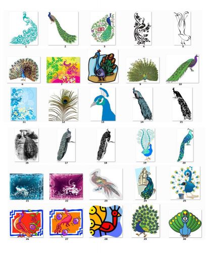 30 Square Stickers Envelope Seals Favor Tags Peacocks Buy 3 get 1 free (p1)