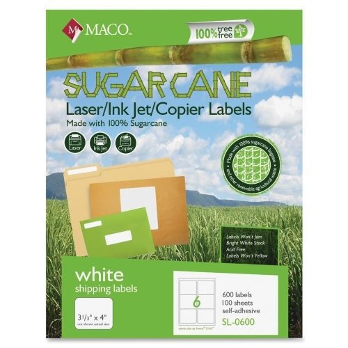 Maco Printable Sugarcane Mailing Labels - 3.33&#034;Wx4&#034;L- 600 / Box -  White