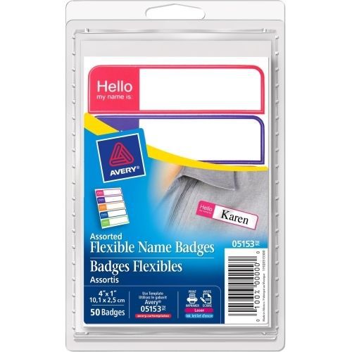 Avery Name Badge Label - 2.34&#034;Wx3.37&#034;L - 100/Pack -Rectangle - Assorted