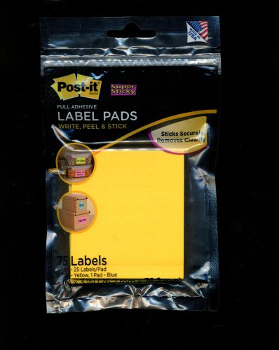 New 3m / post it super sticky full adhesive label pads - 3 pads / 75 labels for sale
