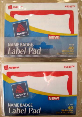 Avery 45143 Write On Name Badge Labels   2 7/16&#034; X 3 3/8&#034;  40 labels/pack  2PKS