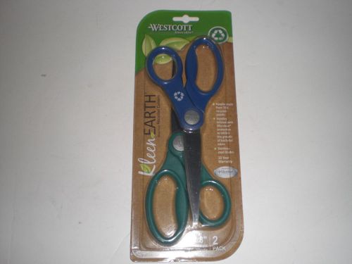 WESTCOTT KLEEN EARTH STRAIGHT HANDLES 8&#034; Scissors 2 Pack ( blue and green )