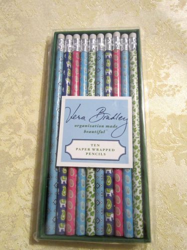 Vera Bradley--RETIRED-10 PAPER WRAPPED PENCILS-JAVA BLUE,BERMUDA BLUE &amp; PINK,ETC