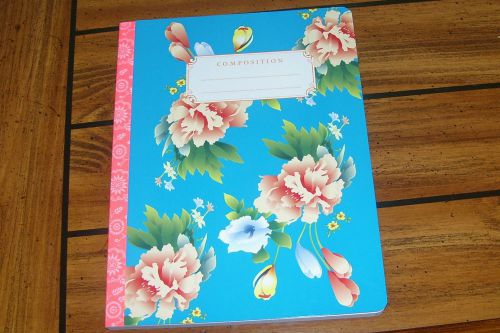 HTF GORGEOUS BLUE PINK FLORAL FLOWERS EEBOO COMPOSITION NOTEBOOK JOURNAL NEW