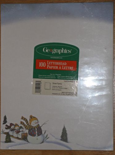 NIP 100 sheets of winter printer stationery with snowmen family