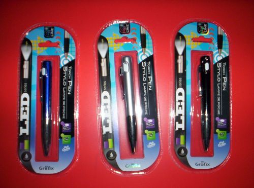 LED Torch Ballpoint Pens- w/Black Ink &amp; Comfort Grip~Set of 3~SUPER BRIGHT LIGHT