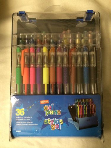 Staples Gel Pens, Assorted Sparkling, Metallic &amp; Fluorescent Ink Colors, 36/Pack