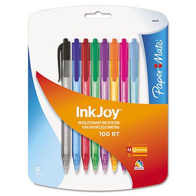 InkJoy 100RT Retractable Ballpoint Pen,1.0 mm, Assorted, 8/Pk