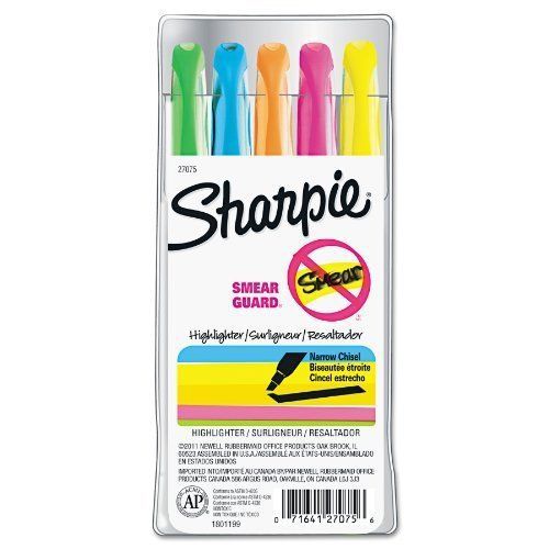 Sharpie 5 Ct Pocket Highlighters Smear Guard 27075 Pink Yellow Green Orange Blue