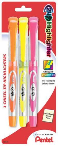 Pentel 24/7 Liquid Highlighter Chisel Tip Assorted Ink 3 Pack Carded