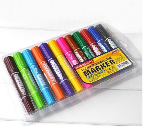 12 colors/Pack Twin head colored Markers colorful Bold pen point Medium point