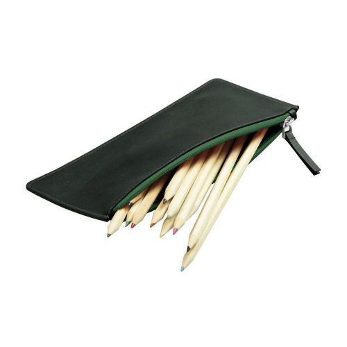 LUCRIN - Flat Pencil Holder - Smooth Cow Leather - Green