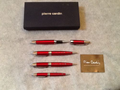 Pierre cardin 4 piece red/silver pen &amp; pencil set in original box with papers for sale