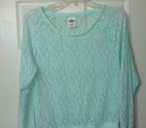 Victoria&#039;s secret pink lace pullover tee s 4/6/8 ~mint green~ shirt top soft! for sale