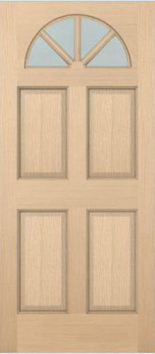 Exterior hemlock solid stain grade 4 panel raised fan lite glass arch top doors for sale