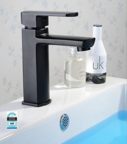 MILAN Square Bathroom WELS Basin Flick Mixer Tap Faucet, In Matt Black