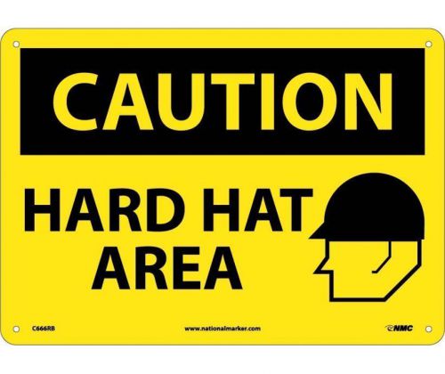 Nmc c666rc safety sign - caution hard hat area 14&#034; x 20&#034; rigid plastic sign for sale