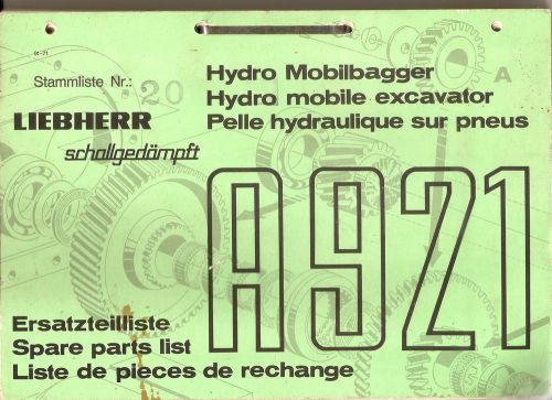 Liebherr A921 Hydraulic Excavator Parts Manual