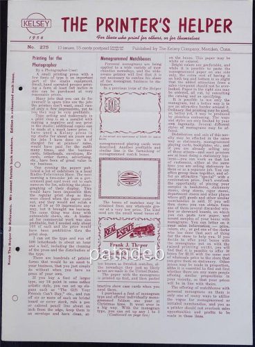 VINTAGE ORIGINAL1954 THE PRINTER&#039;S HELPER ISSUE 275 KELSEY CO PRINTING PRESS (g