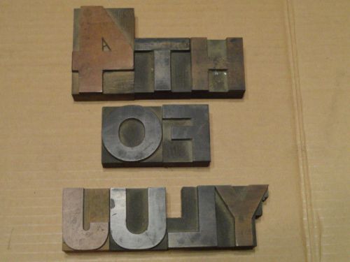 Lot 9 Vintage Ornate Printers Letterpress Wood Type Blocks  Says &#034;4th of July&#034;