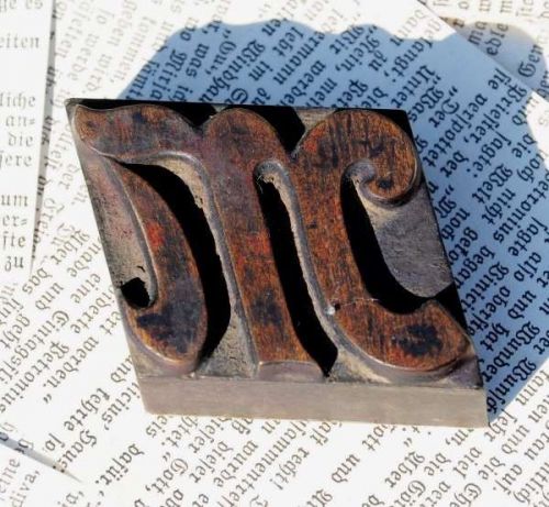 M fancy letter old wooden letterpress printing block wood type antique blocks