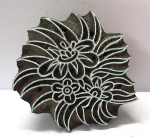 INDIAN WOODEN HAND CARVED TEXTILE PRINTING FABRIC BLOCK POTTERY STAMP UNIQUE 4