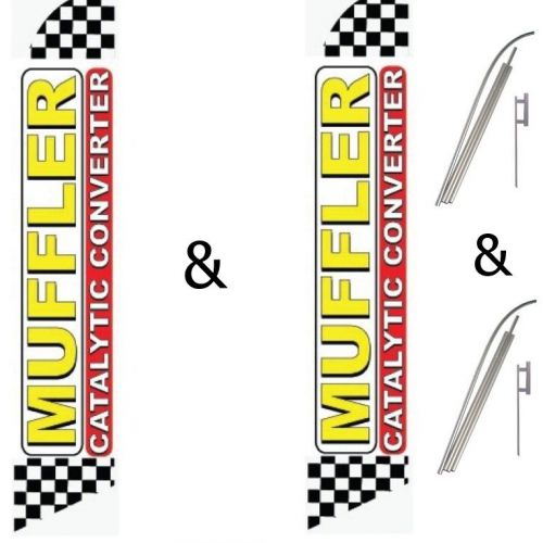 2 Swooper Flag Pole Kits Yellow Red Muffler Catalytic Converter