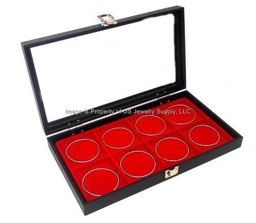 12 Glass Top Lid Red 8 Space Collectors Display Box Case Bangle Pins Medals