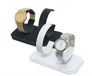 Black velvet watch stand display holds 2 watches for sale