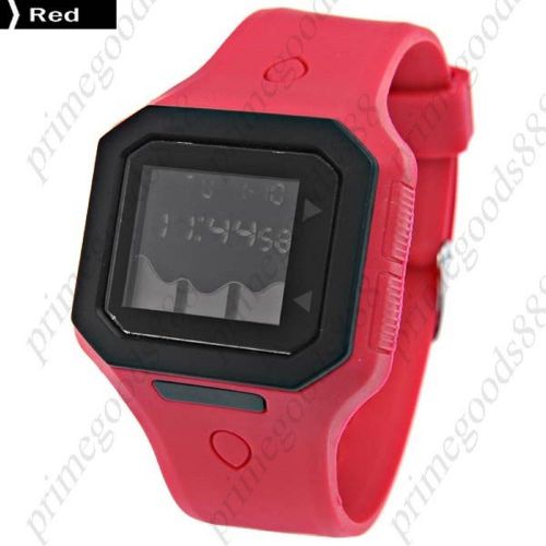 Waterproof Unisex Sports Digital Wrist Watch with Rubber Band in Red WristWatch