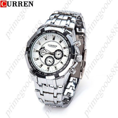 Silver Stainless Steel Quartz Watch Chain Style Band  Free Shipping White Face