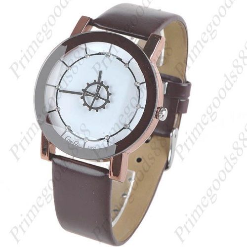 Round synthetic leather wrist quartz lady ladies wristwatch women&#039;s brown band for sale