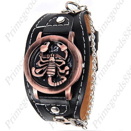Scorpion Wristwatch Chain MC Biker PU Leather Flip Quartz Analog Wrist Men&#039;s