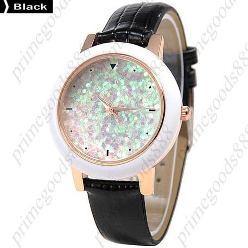 Fashioned Sparkle  PU Leather Quartz Lady Ladies Wristwatch Women&#039;s Black