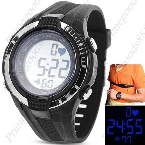 Digital Heart Rate Monitor Counter Alarm Light Men&#039;s Wrist Wristwatch in Black