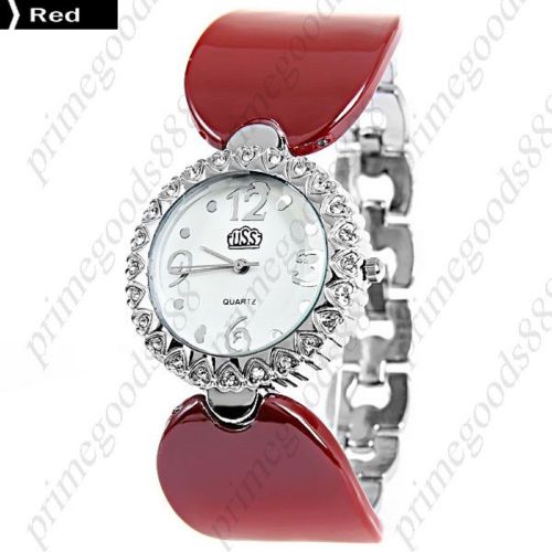 Hearts Hoop Bracelet Bangle Lady Ladies Analog Quartz Wristwatch Women&#039;s Red