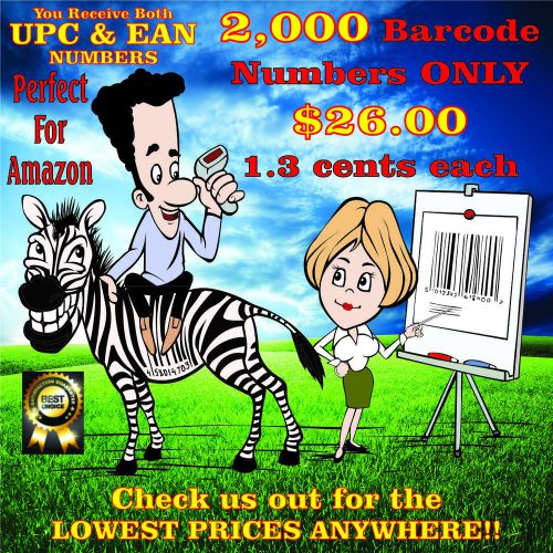 2,000 upc barcode numbers only ean bar code number barcodes for amazon  0123478 for sale