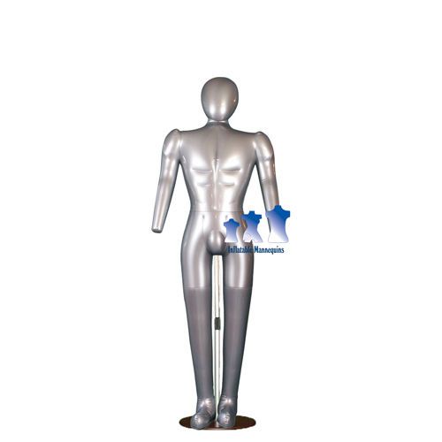 Inflatable Male, Full-Size with head &amp; arms,Silver And Aluminum Adjustable Stand