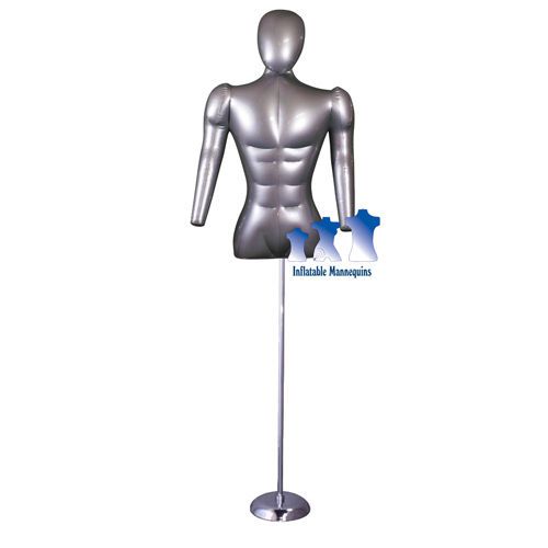 Inflatable Male Torso w/ Head &amp; Arms, Silver and MS1 Stand