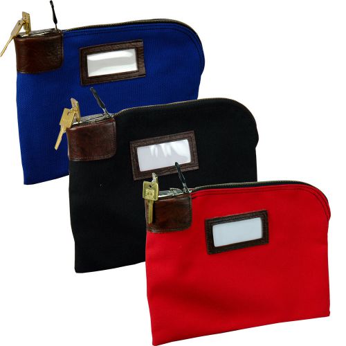 3 Deposit Bags With Built-in Locks, 11 x 8.5&#034;, Blue, Black and Red