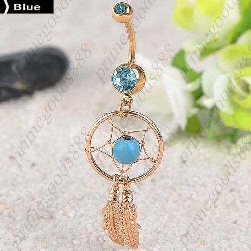 Dream Catcher Belly Button Ring Jewelry Gold Girl Piercing Body Art Barbell Blue