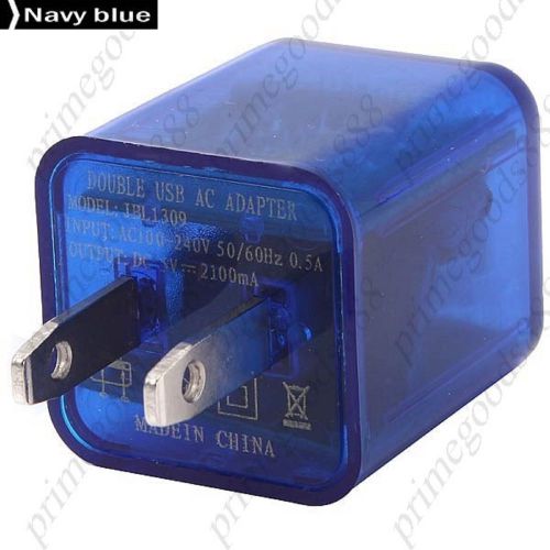 US Plug 2.1A 1A Double USB Transparent Travel Charge Charger Chargers Dark Blue
