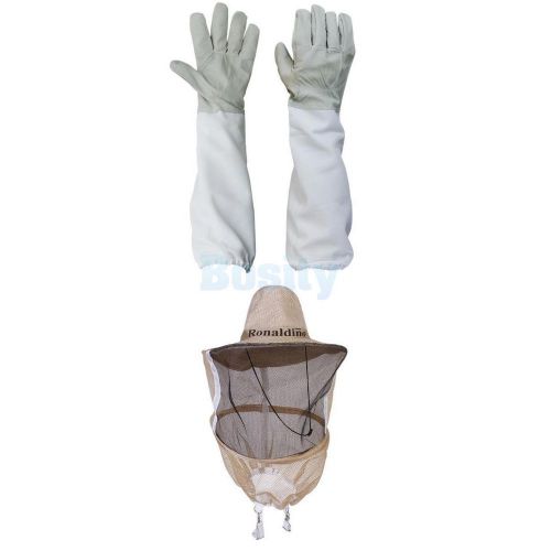 Beekeeping bee keeping gloves long sleeves + mosquito bee fishing fly mesh hat for sale