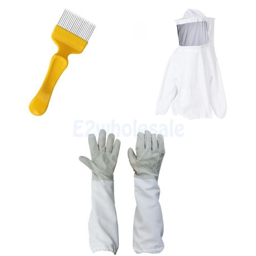 Beekeeping Protective Veil Suit Jacket Smock Dress + Uncapping Fork+ Pair Gloves